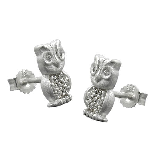 Ohrstecker Eule matt-glänzend Zirkonia Silber 925