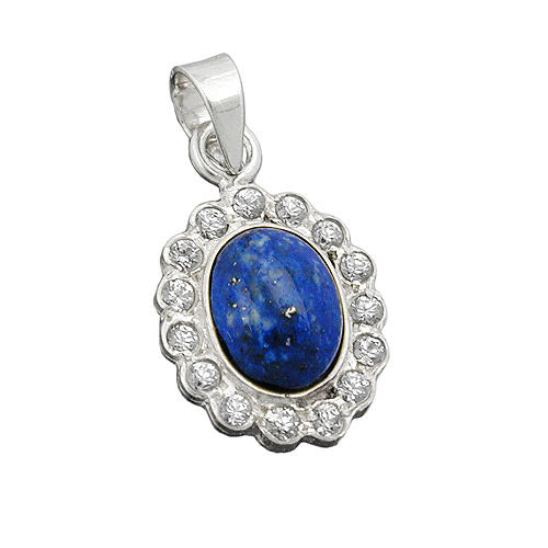 Anhänger oval mit Zirkonia/Lapis Silber 925