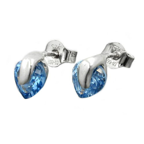 Ohrstecker Herz synth Aquamarin 925