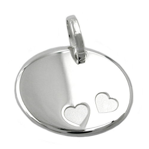 Anhänger oval mit 2 Herzen Silber 925
