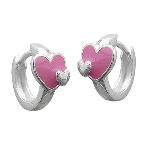 Creolen Herz pink-farbig Silber 925