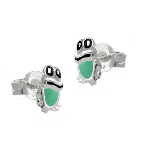 Ohrstecker Frosch grün-schwarz Silber 925