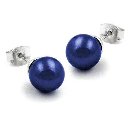 Ohrstecker 8mm Perle blau Silber 925