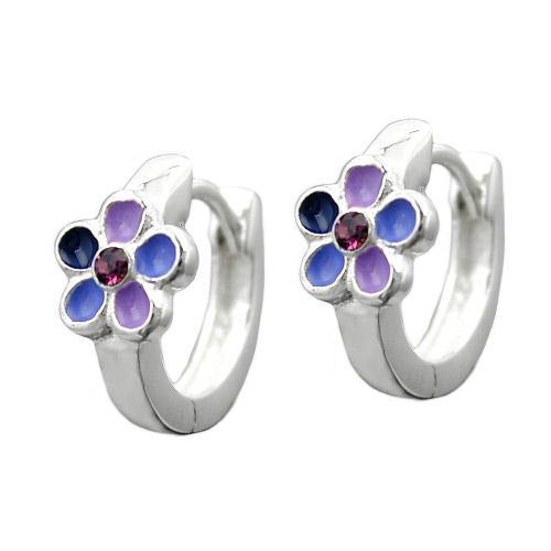 Creolen Blume lila-lackiert Silber 925