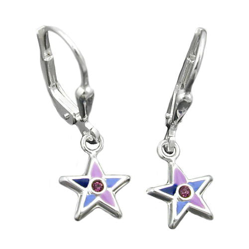 Ohrringe Brisur Stern lila lackiert Silber 925