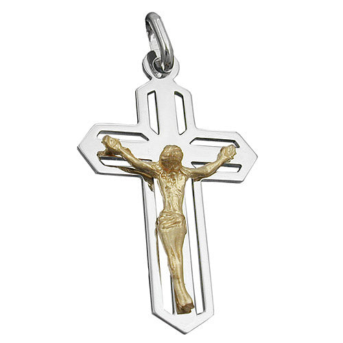 Anhänger Kreuz Jesus bicolor Silber 925