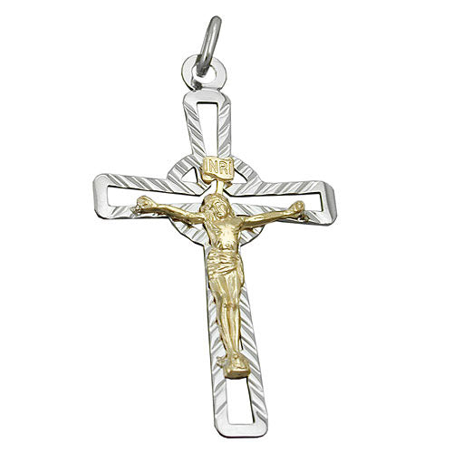 Anhänger Kreuz Jesus bicolor Silber 925