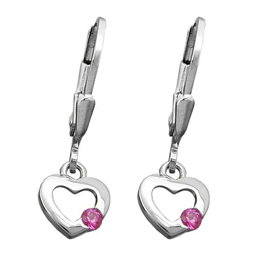Ohrringe Brisur Herz Zirkonia pink Silber 925
