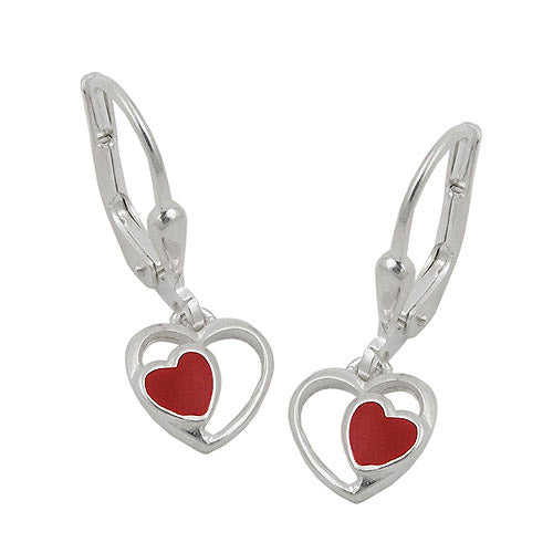 Ohrringe Brisur rotes Herz im Herz Silber 925