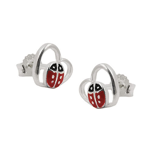Ohrstecker Marienkäfer im Herz Silber 925