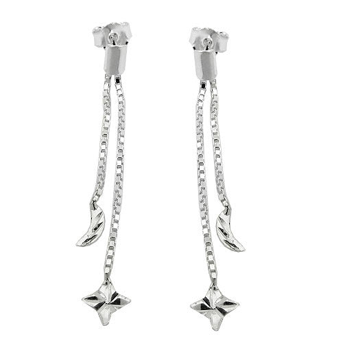 Ohrstecker Kette mit Mond/Stern Silber 925
