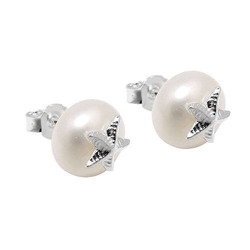 Ohrstecker Seestern auf Perle Silber 925