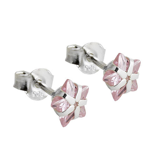 Ohrstecker Zirkonia Stern rosa Silber 925