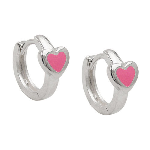 Creolen 12x2 4mm Herz rosa Silber 925