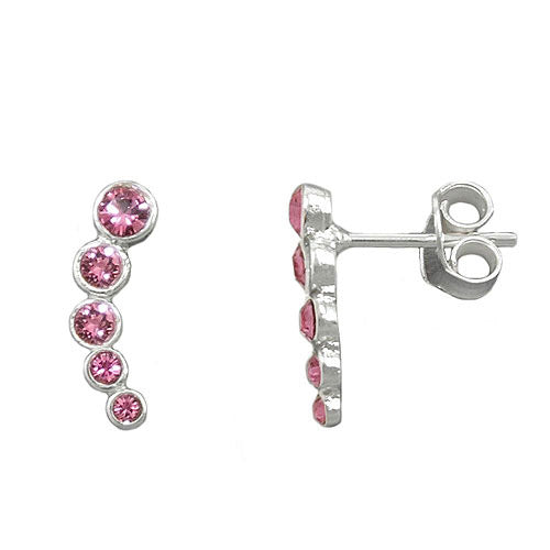 Ohrstecker 5 Glas-Steine pink Silber 925