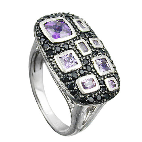 Ring Zirkonia lila-schwarz Silber 925