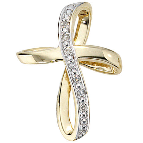 Anhänger Kreuz 585 Gold Gelbgold 7 Diamanten Brillanten Kreuzanhänger Goldkreuz