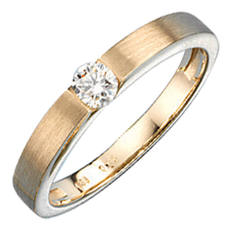 Damen Ring 585 Gold Gelbgold matt mattiert 1 Diamant Brillant 0 25ct. Goldring