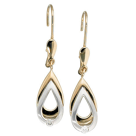 Ohrhänger 585 Gold Gelbgold Weißgold bicolor 2 Diamanten Brillanten Ohrringe