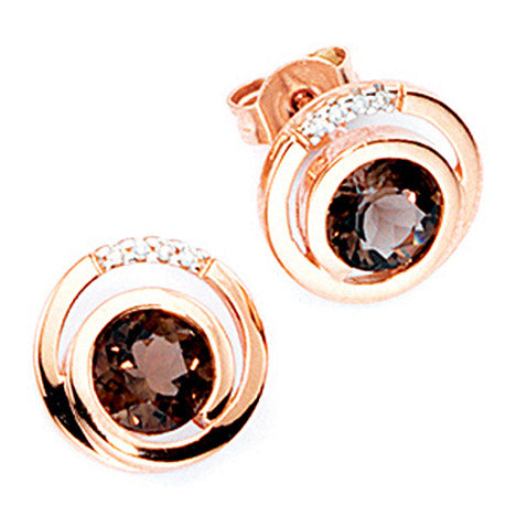 Ohrstecker rund 585 Gold Rotgold 8 Diamanten Brillanten 2 Rauchquarze braun Ohrr