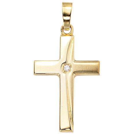 Anhänger Kreuz 333 Gold Gelbgold mattiert 1 Zirkonia Kreuzanhänger Goldkreuz
