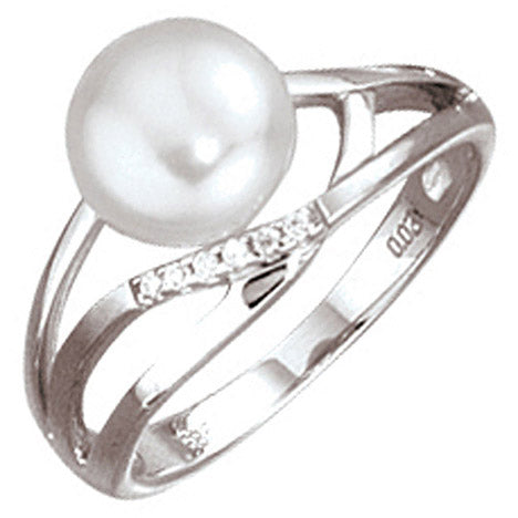 Damen Ring 585 Gold Weißgold 1 Süßwasser Perle 6 Diamanten Brillanten Goldring
