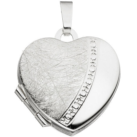 Medaillon für 2 Fotos Herz 925 Sterling Silber eismatt Anhänger zum Öffnen
