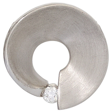 Anhänger 585 Gold Weißgold matt 1 Diamant Brillant 0 07ct. Weißgoldanhänger