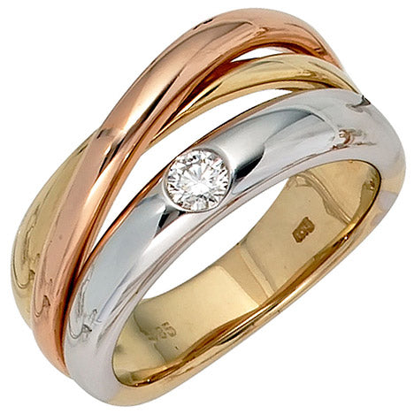 Damen Ring 585 Gold dreifarbig tricolor 1 Diamant Brillant 0 15ct. Goldring