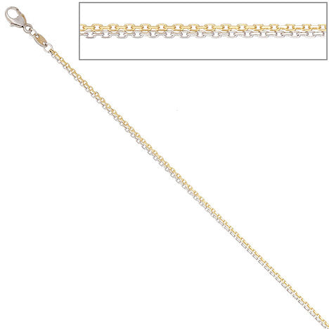 Ankerkette 2-reihig 585 Gelbgold Weißgold 45 cm Gold Kette Weißgoldkette
