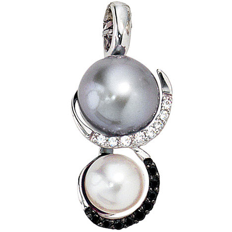 Anhänger 585 Gold Weißgold 2 Süßwasser Perlen 17 Diamanten Perlenanhänger