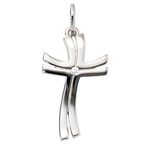 Anhänger Kreuz 585 Gold Weißgold 1 Diamant Brillant Kreuzanhänger Goldkreuz