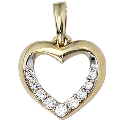 Anhänger Herz 333 Gold Gelbgold bicolor mit Zirkonia Herzanhänger