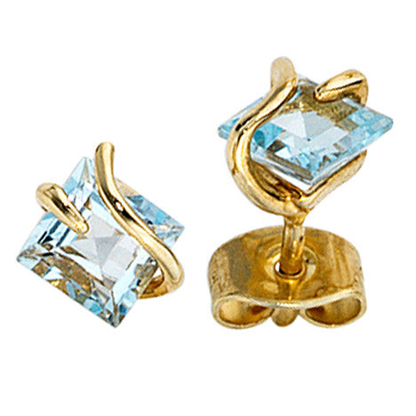 Ohrstecker quadratisch 375 Gold Gelbgold 2 Edeltopase hellblau blau Ohrringe