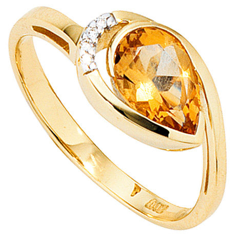 Damen Ring 585 Gold Gelbgold bicolor 1 Citrin orange 4 Diamanten Brillanten