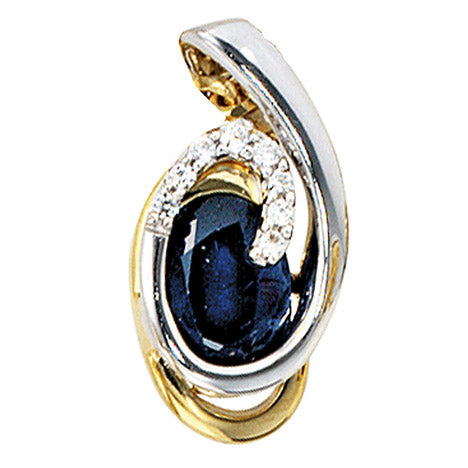 Anhänger 585 Gold Gelbgold Weißgold 8 Diamanten Brillanten 1 blauer Safir