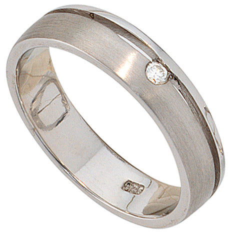 Damen Ring 925 Sterling Silber rhodiniert mattiert 1 Diamant Brillant Silberring