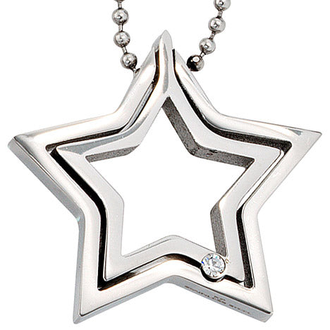 Collier Kette mit Anhänger Stern Edelstahl 1 Kristall 48 cm Halskette