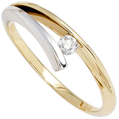 Damen Ring 585 Gold Gelbgold Weißgold bicolor 1 Diamant Brillant 0 10ct.