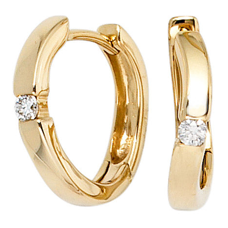 Creolen 585 Gold Gelbgold 2 Diamanten Brillanten 0 08ct. Ohrringe Goldcreolen