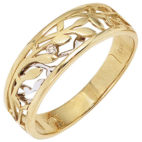 Damen Ring 585 Gold Gelbgold Weißgold bicolor 1 Diamant Brillant 0 02ct.