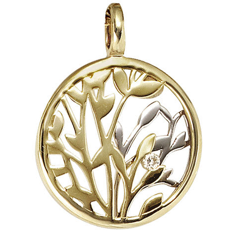 Anhänger rund 585 Gold Gelbgold Weißgold bicolor 1 Diamant Brillant 0 02ct.