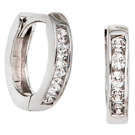 Creolen rund 375 Gold Weißgold 10 Zirkonia Ohrringe Goldohrringe Goldcreolen