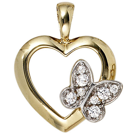 Anhänger Herz Schmetterling 333 Gold Gelbgold 8 Zirkonia Herzanhänger