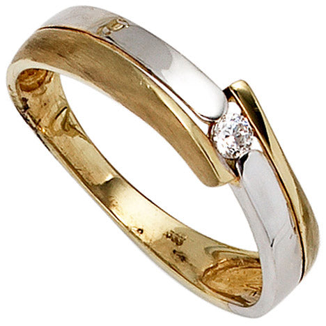 Damen Ring 333 Gold Gelbgold Weißgold mattiert 1 Zirkonia Goldring