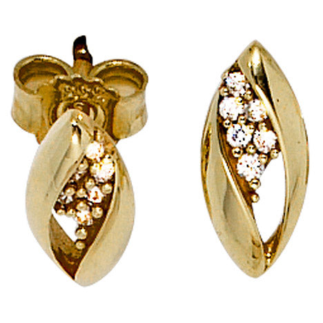 Ohrstecker oval 333 Gold Gelbgold bicolor mit Zirkonia Ohrringe Goldohrstecker