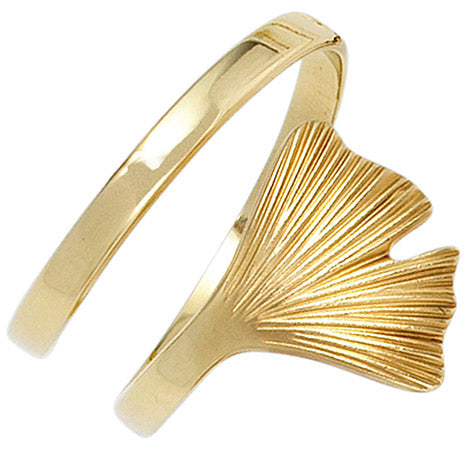 Damen Ring Ginko Ginkgo offen breit 375 Gold Gelbgold mattiert Goldring