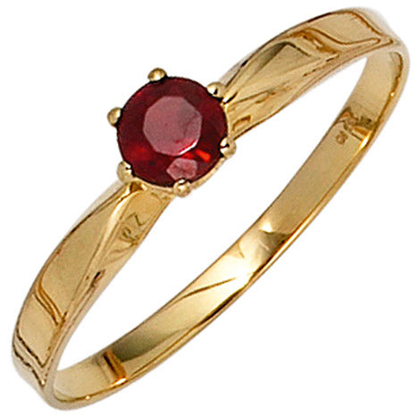 Damen Ring 585 Gold Gelbgold 1 Granat rot Goldring