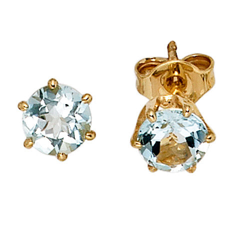 Ohrstecker rund 585 Gold Gelbgold 2 Aquamarine hellblau blau Ohrringe