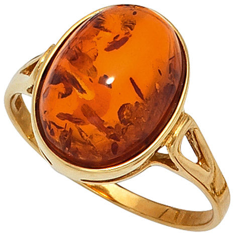 Damen Ring 375 Gold Gelbgold 1 Bernstein orange Bernsteinring Goldring